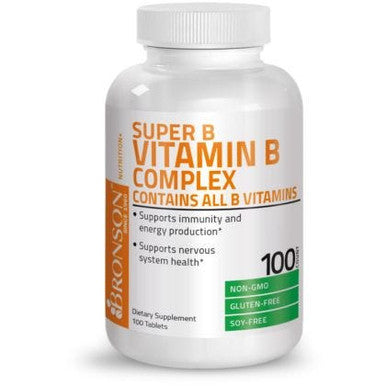 Bronson Vitamin B Complex (Vitamin B1, B2, B3, B6, B9 - Folic Acid, B12), 100 Tablets