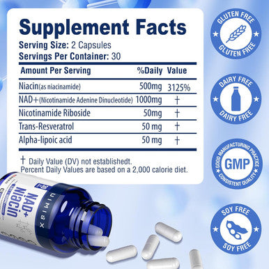 Nad+ Supplement 1000Mg & Niacin(Vitamin B3) 500Mg, Nad Plus Boosting Supplement For Woman And Man, Nicotinamide Riboside (Nr) Supports Anti-Aging, Energy, Brain, Muscle, Non-Gmo, Gluten-Free,73