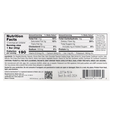 California Gold Nutrition Foods - Dark Chocolate, Nuts, & Sea Salt Bar Gold Bar, 12 Bars