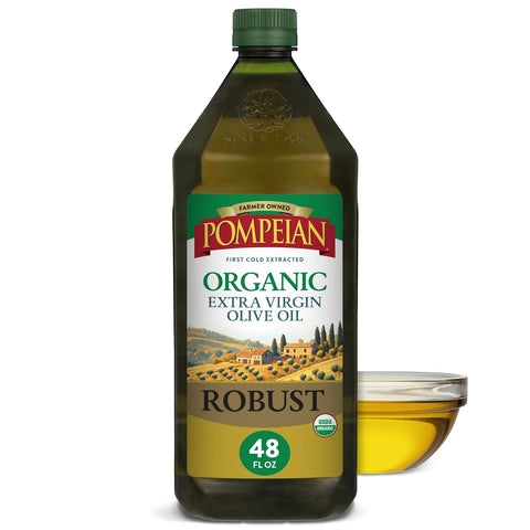 Pompeian Smooth Organic Extra Virgin Olive Oil - 16 fl oz | First Cold Pressed Olive Oil for Cooking - Smooth Taste for Sauteing, Stir-Frying, and Baking