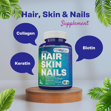 Hair Skin And Nails Vitamins - Collagen Pills For Hair Growth, Biotin 5000Mcg To Strengthen Nails And Glowing Skin, Hyaluronic Acid, Vitamin C, E, B6, Keratin Hair Treatment (60 Tablets)