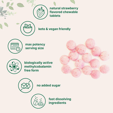 Micro Ingredients Vitamin B12 5000mcg | Methyl B12 Active Form 240 Chewable Tablets | Fast Dissolve Natural Strawberry Flavor Support Energy Metabolism Health | Vegan Non-GMO & No Glute