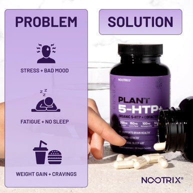 Nootrix Organic Plant 5Htp+ Cofactor Vitamin B6, Lions Mane, Apigenin, L Theanine Supplement W Ashwagandha - Brain Supplement - Supports Mood, Cognition, Better Sleep - 5 Htp - 120 Vegetable Capsules
