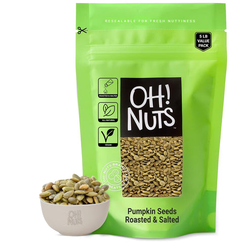 Oh! Nuts Pumpkin Seeds - Roasted Salted - 2 lb - No Shell Pepitas - Packed in New York Zip-Seal Bag for Exceptional Freshness