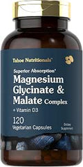 Tahoe Nutritionals Magnesium Glycinate and Malate Complex with Vitamin D3 120 Capsules Superior Absorption NonGMO and Gluten Formula