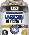 Kaya Naturals Magnesium Glycinate 183mg per Caps Chelated for Maximum Absorption NonGMO NO Gluten Dairy and Soy Supports Muscle and Heart Health 30 Count