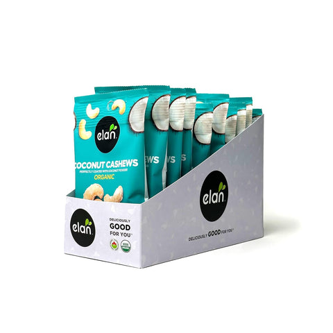 Elan Organic Coconut Cashews 5.6 oz NonGMO GlutenFree Vegan Kosher Glazed Nuts (Roasted Cashews Coconut Milk Powder Himalayan Pink Salt) Superfood Infused Nuts
