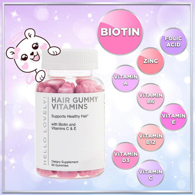 Hello Lovely Hair Vitamins Gummy With Biotin 5000 Mcg Vitamin E & C Support Hair Growth, Premium Vegetarian Non-Gmo, For Stronger Beautiful Hair, Skin & Nails Supplement - 60 Bear Gummies