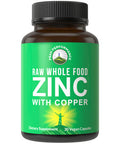 Raw Whole Food Zinc With Copper + 25 Vegetables And Fruit Blend For Max Absorption. Immune Support Supplement Capsules. Two Essen