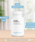 Supersmart SAcetyl Glutathione 300 mg Per Day GSH Tripeptide Antioxidant Protects Against Damage DNA Cells NonGMO Gluten Free 90 Vegetarian Capsules
