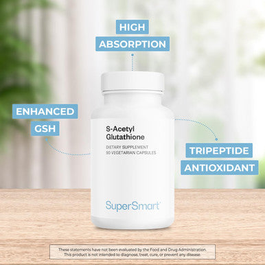 Supersmart SAcetyl Glutathione 300 mg Per Day GSH Tripeptide Antioxidant Protects Against Damage DNA Cells NonGMO Gluten Free 90 Vegetarian Capsules