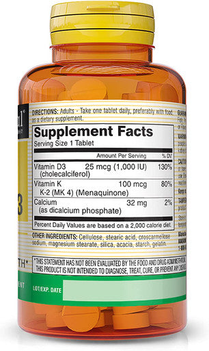 Mason Natural Vitamin K2 100 mcg Plus Vitamin D3 - Supports Bone, Cardiovascular & Muscle Health, 100 Tablets