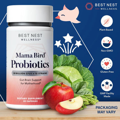 Best Nest Wellness Mama Bird Probiotics Gut-Brain Health Connection: Once Daily Women Probiotic for Prenatal Postnatal & Fertility Digestive Health 50B CFU15 Strains Probiotic Supplement 30 Count