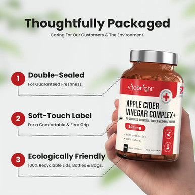 Vitabright Apple Cider Vinegar Capsules with Probiotics Prebiotics Turmeric Ginger & Cayenne Pepper - 180 ACV Capsules (not Gummies not Tablets) - 1300mg per Serving - Raw & Unfiltered - Keto - VitaBright