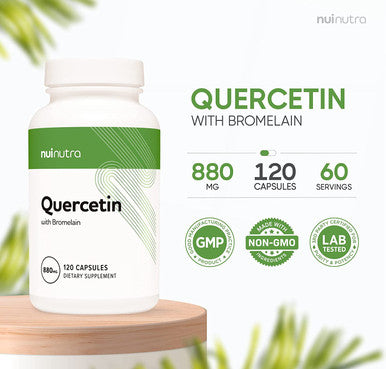 Quercetin with Bromelain 1045mg | Cardiovascular Support |120 Capsules - Nui Nutra High Strength Quercetin Capsules 880mg/serving - Extra Strength Quercetin Supplement