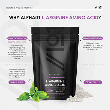Fermented L-Arginine with BioPerineAÃƒâ€šÃ‚Â® & Biotin Capsules - 1000mg - Potent Amino Acids - Non-GMO, Gluten , 60 Vegan Capsules
