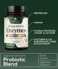Digestive Enzymes with Probiotics, Bromelain and Papain - Gentle Digestion Support Multi-Enzyme Supplement for Women and Men - Daily Support for Gas, Bloating and Digestion, Non-GMO - 120 Capsules