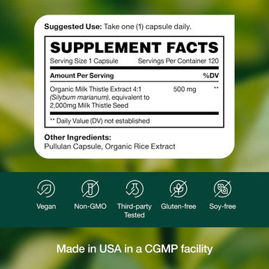 Fresh Nutrition Organic Milk Thistle Supplement - 2000Mg Potent Strength 4 Month Supply Silymarin Thistle Seed Standardized Extract 4:1 - Made In The Usa - 120 Capsules