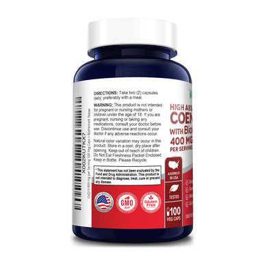 NusaPure 400 mg 100 Veggie Caps (Vegan, Non-GMO & Gluten-Free) Q10 Supplement, Antioxidant COQ-10 Enzyme, Coq 10 - 2 Daily Caps