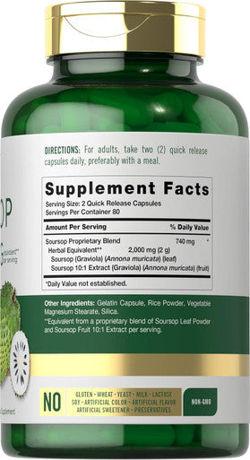 Carlyle Soursop Leaves 2000mg 160 Capsules Traditional Herb Non GMO Gluten Supplement
