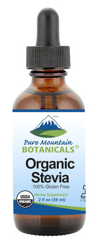 Pure Mountain Botanicals Organic Liquid Stevia Sweetener Alcohol And her Sweet Sugar Substitute Drops - 2Oz Glass Bottle