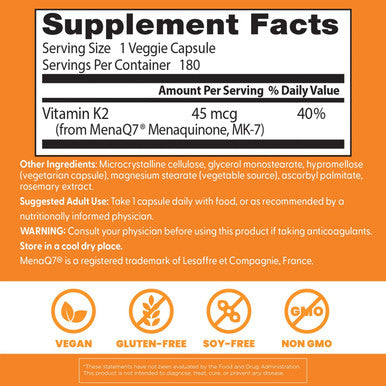 Doctor's Best Natural Vitamin K2 Mk-7 Capsule Supports Bone Health & Soft Tissue Elasticity 180 Ct