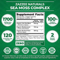 Zazzee Extra Strength Organic Sea Moss Complex, 1700 mg, 100% Organic Ingredients, 120 Vegan Capsules, with Organic Bladderwrack and Organic Burdock Root, Vegan, Non-GMO and All-Natural