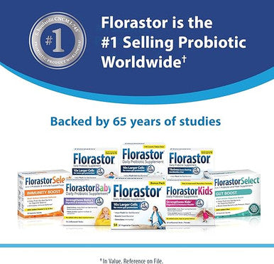 Florastor Probiotics for Digestive & Immune Health, 100 Capsules, Probiotics for Women & Men, Dual Action Helps Flush Out Bad Bacteria & Boosts The Good with Our Unique Strain Saccharomyces Boulardii