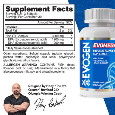 Evogen Omega Fish Oil | Premium Omega-3 Supplement | Overall Wellness | EPA & DHA | 90 Softgels