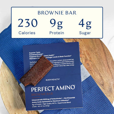 Bodyhealth Perfectamino Bar Protein Energy Snack With 10G Of Protein Plant Based Mct'S Superfood Blend Kosher (Brownie, 12 Pack)