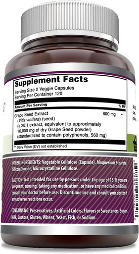 Amazing Nutrition Formulas Grapeseed Extract 16000mg Per Serving 240 Veggie Capsules Supplement | 20:1 Extract | Non-GMO | Gluten | Made in USA | Suitable for Vegetarians