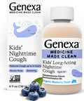 Genexa Kids' Nighttime Cough Medicine | Long-Acting Children s Liquid Cough Suppressant and Temporary Relief for Runny Nose and Sneezing for Kids 6+ | Delicious Organic Blueberry Flavor | 4 Fl Oz
