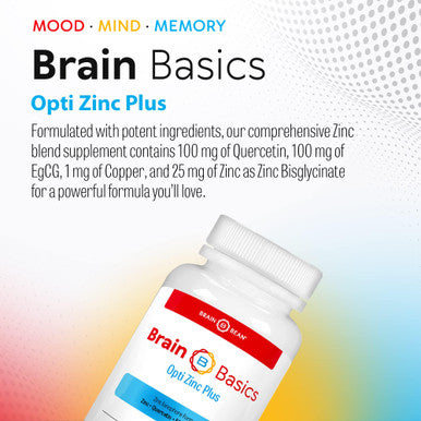 Brain Basics Opti Zinc Plus - Zinc Supplement with Quercetin, EGCG, and Copper. Immune Support Formula - 60 Tablets