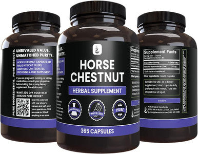 PURE ORIGINAL INGREDIENTS Horse Chestnut (365 Capsule), No Magnesium Or Rice Fillers, Always Pure, Lab Verified