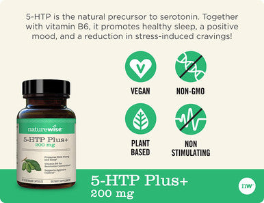 NatureWise 5HTP Max Potency 200mg Mood Balance Natural Support for Sleep Normal Weight Maintenance EasyDigest Delayed Release Capsules Enhanced w/ Vitamin B6 NonGMO 1 Month Supply 30 Count