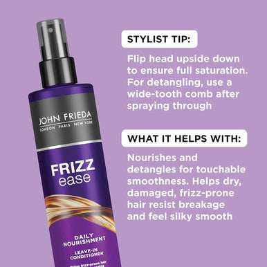 John Frieda Frizz Ease Nourishing Anti Frizz Leave-In Conditioner And Heat Protectant For Frizz-Prone Hair Moisturizes And Renews Shine With Vitamin A C And E 8 Oz (2 Pack)
