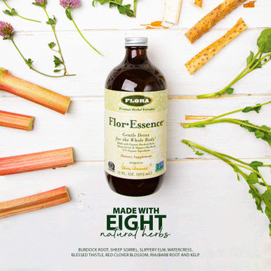 Flora FlorEssence Liquid Tea Blend Gentle Detox and Cleanse Tea with Burdock Root Sheep Sorrel Slippery Elm Watercress Rhubarb Kelp Gluten Free Kosher Vegan 17oz. Glass Bottle