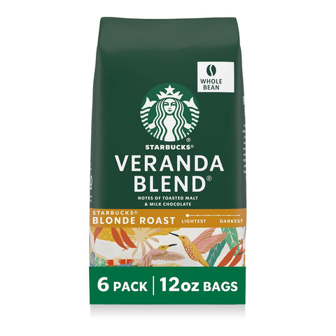 Starbucks Whole Coffee Beans, Starbucks Blonde Roast Hot or Iced Coffee, Veranda Blend, Six 12 oz BagsÃƒÂ¢Ã¢â€šÂ¬Ã¢â‚¬Â¹