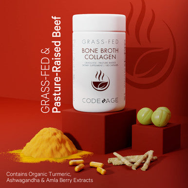 Codeage Organic Bone Broth Collagen Peptides Capsules Supplement, Grass Fed Beef Bone Broth, Free-Range Chicken Bone Broth, Turmeric & Ashwagan, Bones, Cartilage, Skin, Joint Support - 180 Capsules