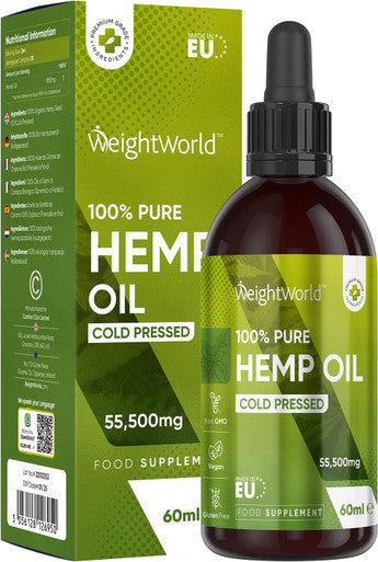 Weightworld Hemp Seed Oil - 60ml - Rich Source of Omega 3 6 9 - High-Strength Cold-Pressed Hemp Oil Drops - Natural & Vegan Hemp Oil for Humans - Multipurpose Organic Hemp Oil Supplement for Overall Health