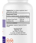 L-Arginine L-Ornithine 500-250 (120 Vegetarian Capsules) - No Stearates - No Fillers - Vegan - Non GMO - Gluten Free - No Calcium Silicate