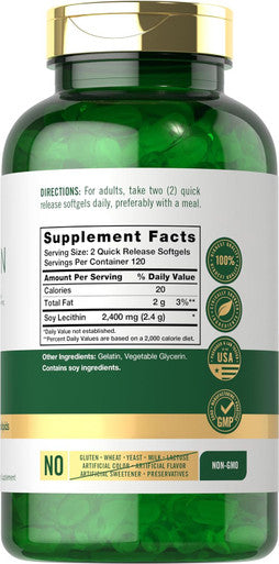 Carlyle Lecithin 2400mg | 240 Softgel Capsules | Phospholipid Supplement | Non-GMO Gluten