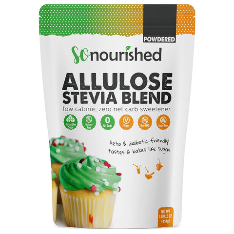 So Nourished Stevia with Allulose Sweetener Powdered 1: 1 Sugar Substitute Keto 0 Calorie 0 Net Carb NonGMO (1 lb / 16 oz)