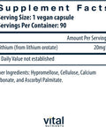 Vital Nutrients Lithium Orotate | Vegan Lithium Supplements for Memory State of Mind and Behavioral Health | 20mg | Gluten Dairy Soy | 90 Capsules