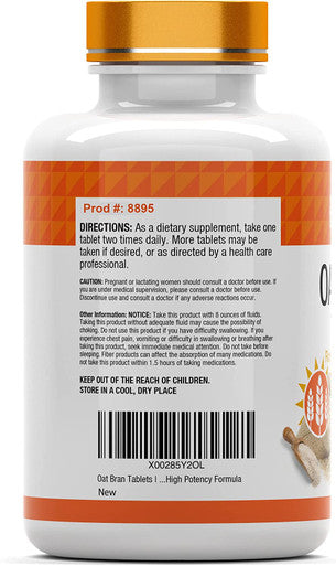 Oat Bran Tablets | 365 Tablets x 1,000 MG per Tablet | Oat Fiber Tablets | Soluble & Dietary Fiber Supplement | May Support Digestive Health* | TNVitamins