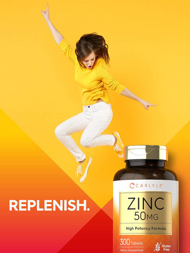 Carlyle Zinc 50Mg 300 Tablets Vegetarian, Non-Gmo, And Gluten Supplement Zinc Gluconate High Potency Formula