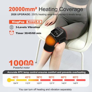 Klugpop Knee Massager With Heat For Pain Relief V5.0[2026 Upgraded] - Electric Cordless Heated Knee Brace With 6 Heat Levels And 3 Vibration Massage Mode For Men Women (Black ) 2Pack
