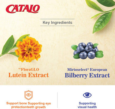 CATALO Childrens Eye Health Formula Vision Support with European Bilberry Extracts Eyebright Extracts Lycopene Lutein Zeaxanthin Taurine and Zinc 60 Blueberry Flavor Chewable Tablets