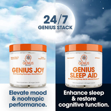 Genius Sleep AID Smart Sleeping Pills Adrenal Fatigue Supplement Relaxation Enhancer and Mood Support w/Inositol LTheanine Glycine 40 Capsules