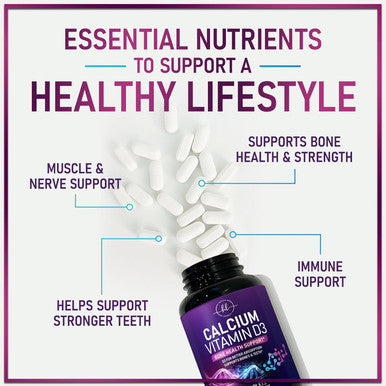 Calcium Supplement For Women 1200 Mg Plus 1600Iu Vitamin D3, Bone Health, Teeth & Immune Support - Calcium With Extra Strength Vitamin D High Absorbable Premium Calcium Carbonate - 60 Tablets